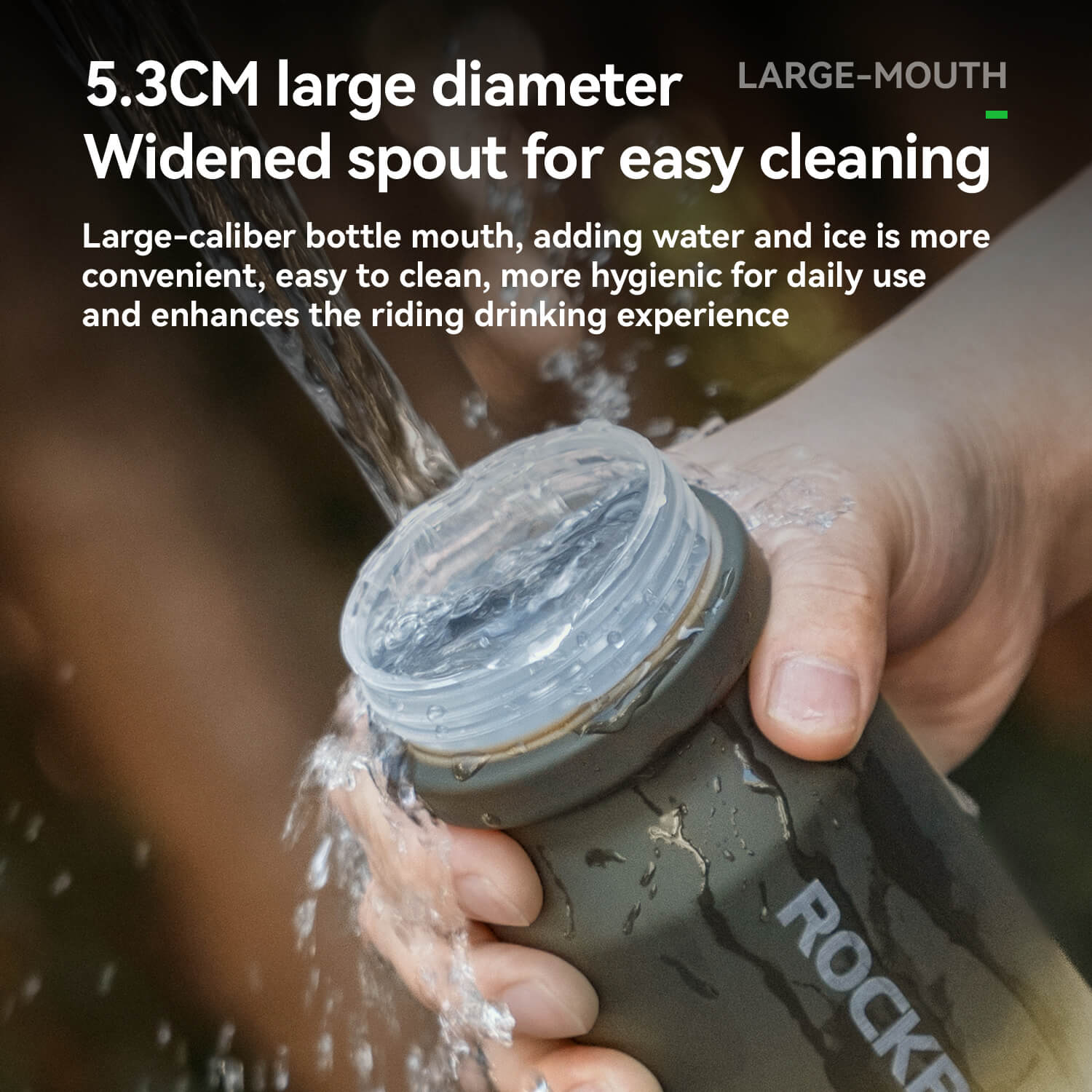 ROCKBROS 600ml bike water bottle with soft skin-feeling grip and pull-top lid