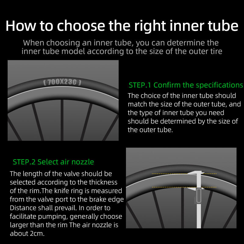 Instructions on how to choose the right inner tube for a bicycle tire.
