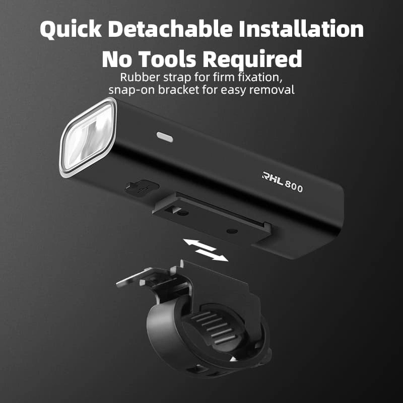 ROCKBROS 800 Lumen Bike Headlight with USB-C Charging, Dual Beam, Aluminum Body, and Waterproof Design