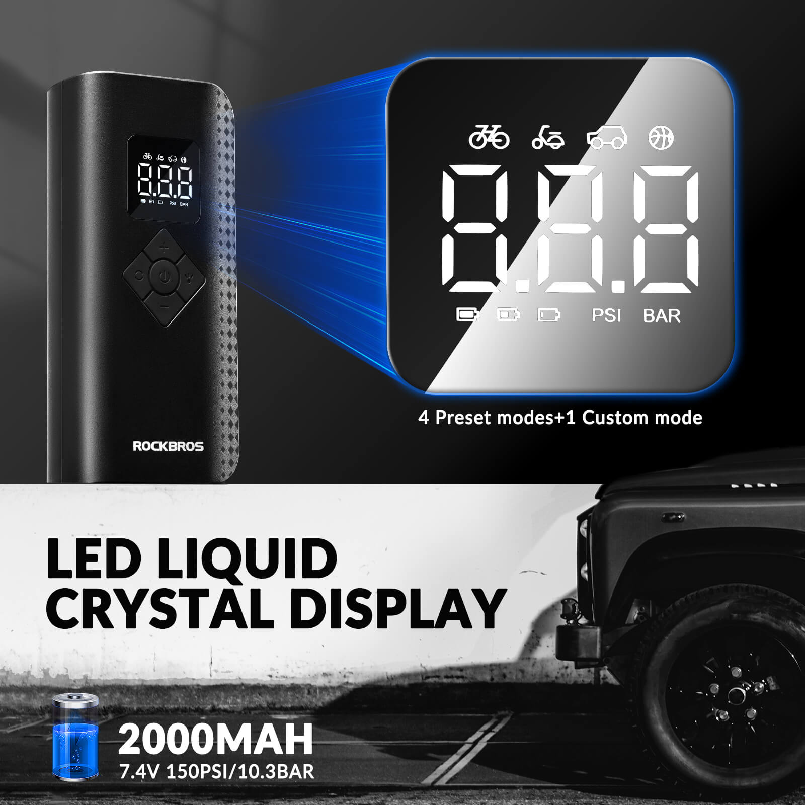 ROCKBROS A13 Mini Electric Air Bike Tire Pump 150PSI for quick inflation