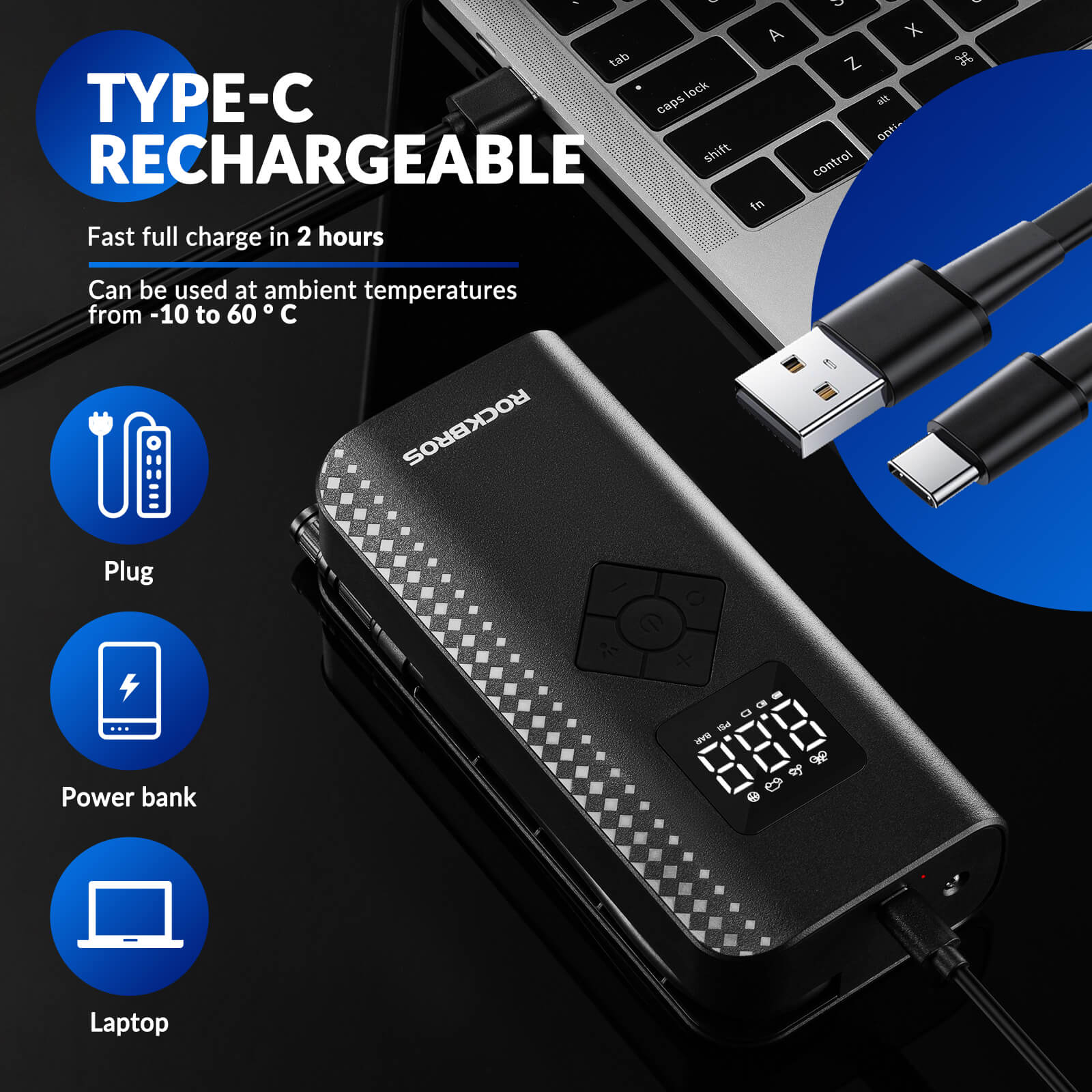 ROCKBROS A13 Mini Electric Air Bike Tire Pump 150PSI for quick inflation