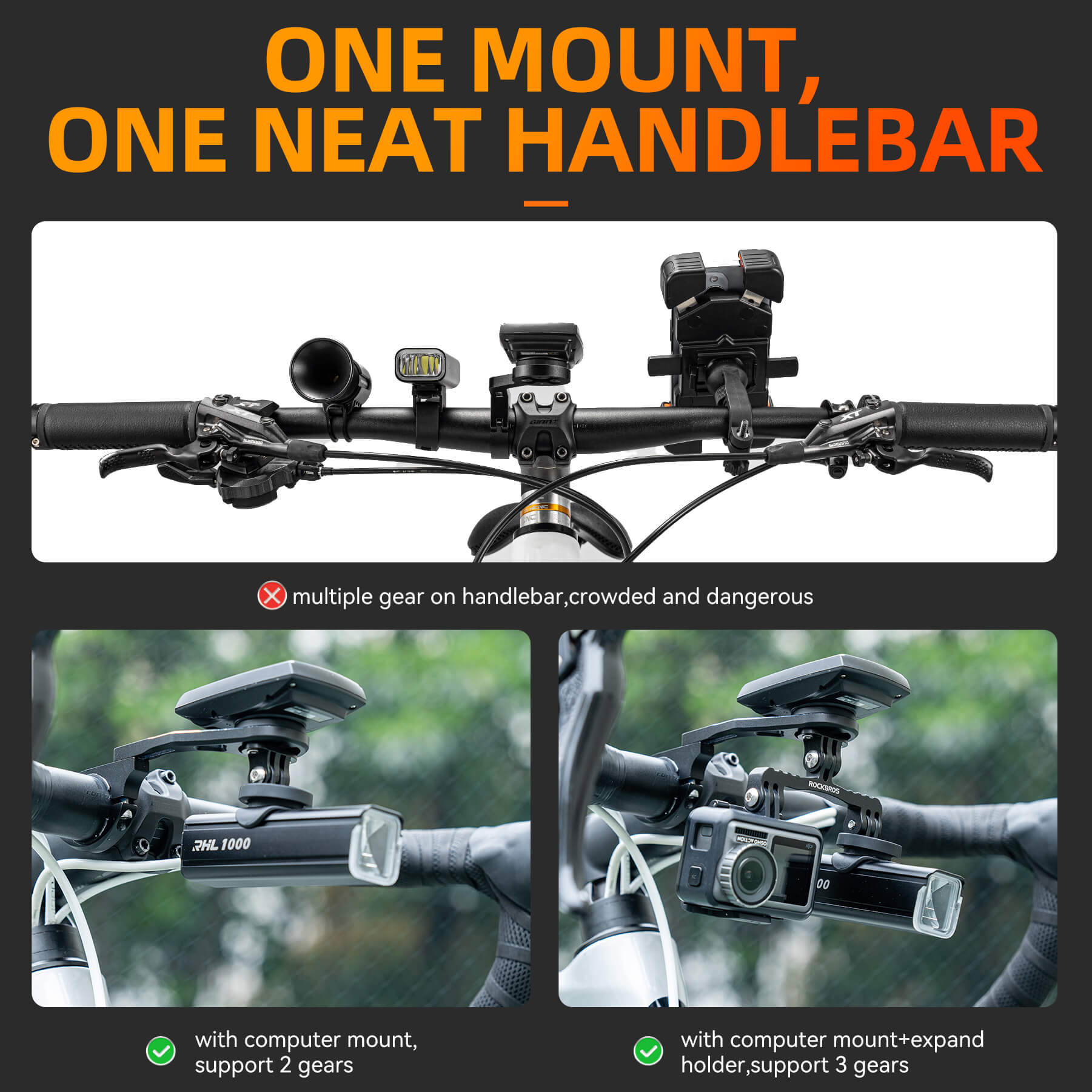 ROCKBROS adjustable bike computer mount with extendable design on handlebar