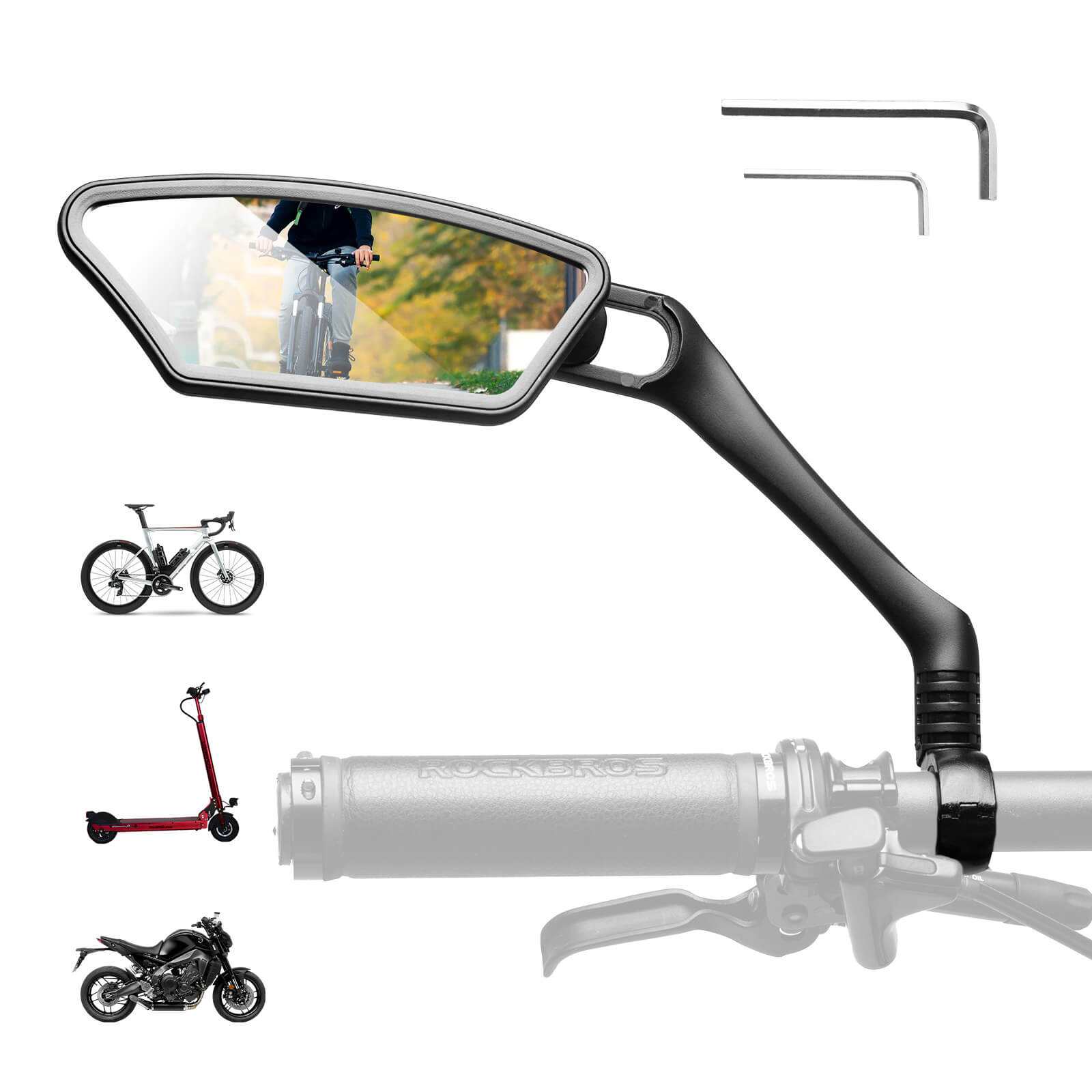 ROCKBROS adjustable bike handlebar rear view mirror with wide-angle HD lens and stable mount for safe rides
#Style_Left