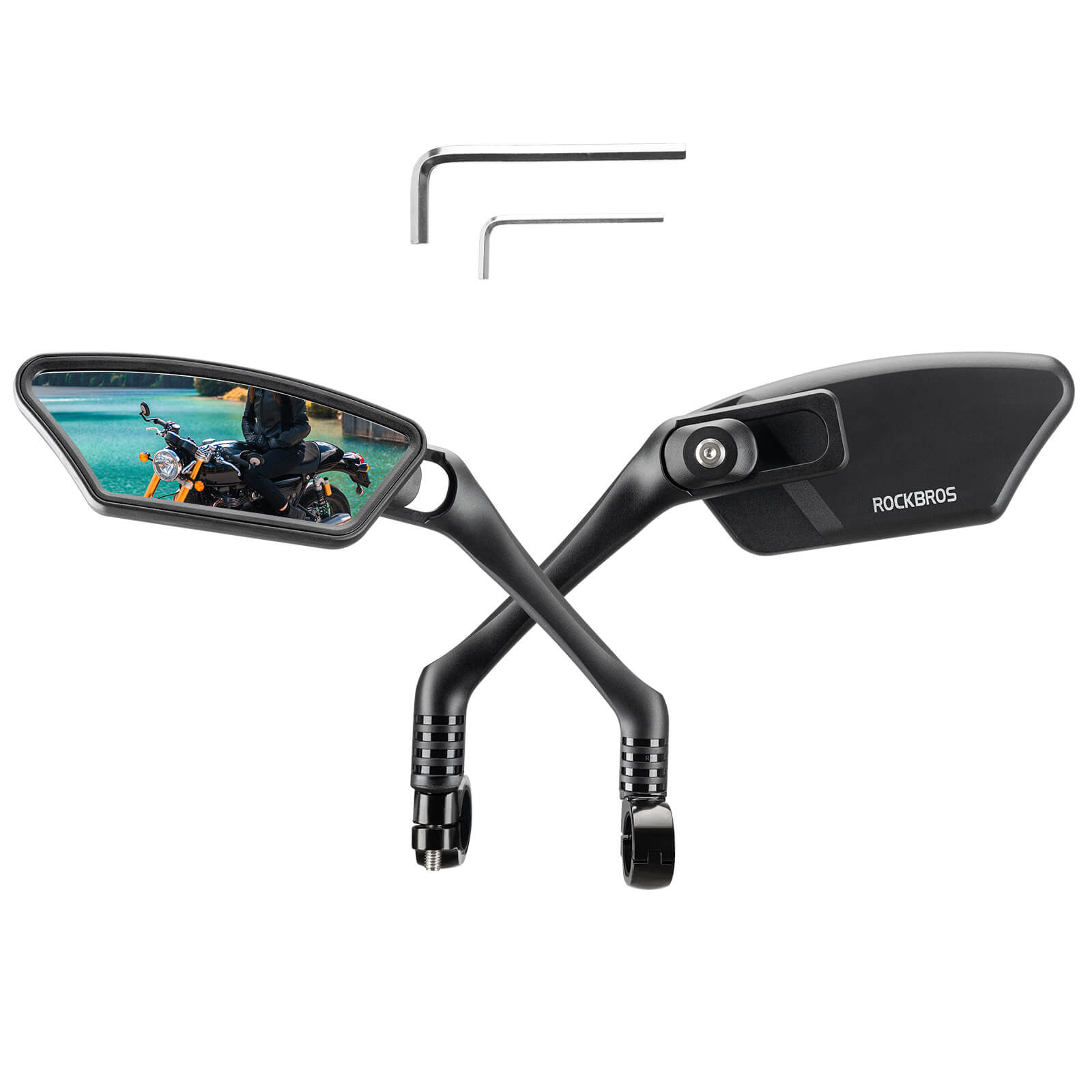 ROCKBROS adjustable bike handlebar rear view mirror with wide-angle HD lens and stable mount for safe rides
#Style_Left and Right