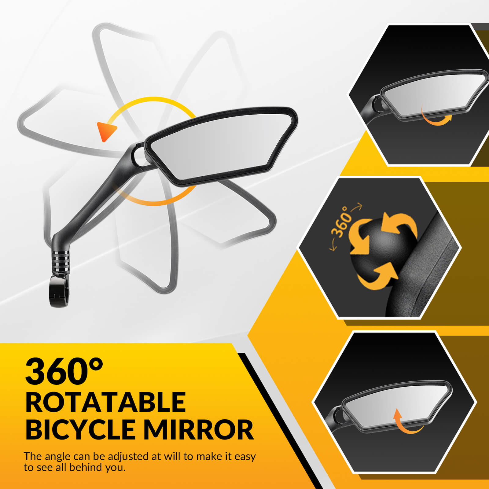 ROCKBROS adjustable bike handlebar rear view mirror with wide-angle HD lens and stable mount for safe rides