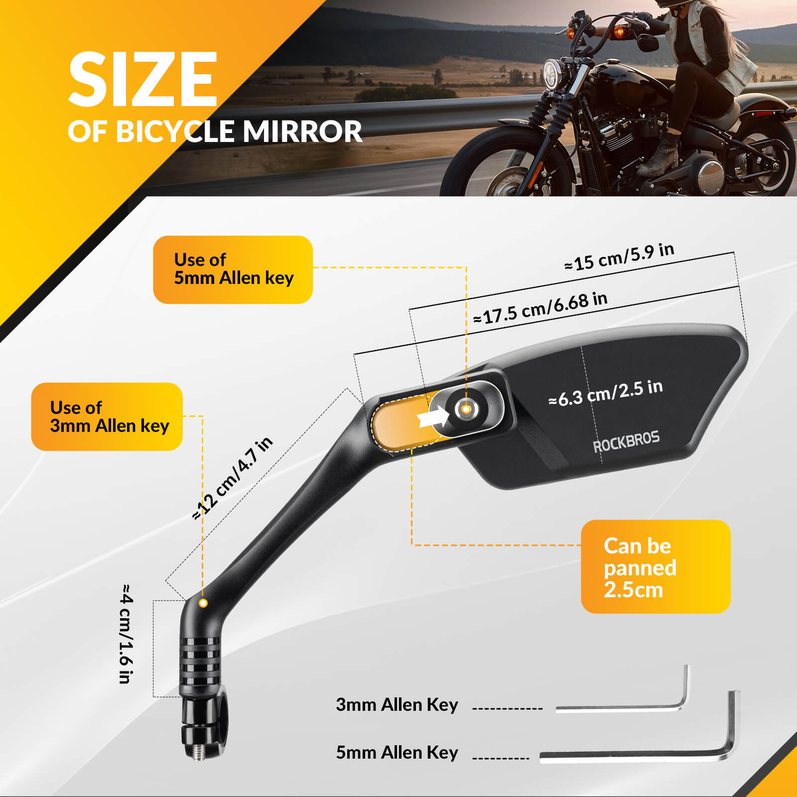 ROCKBROS adjustable bike handlebar rear view mirror with wide-angle HD lens and stable mount for safe rides