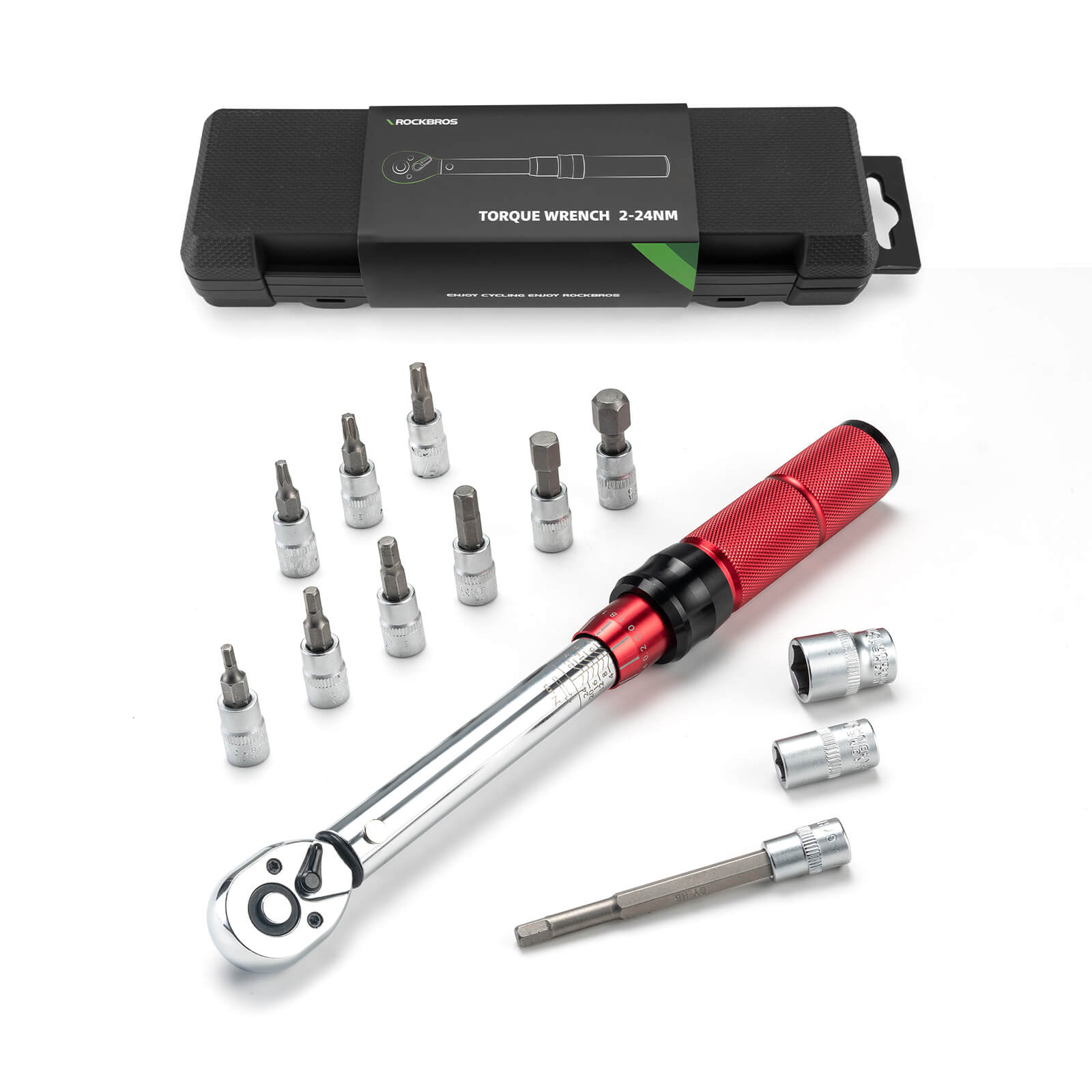ROCKBROS Adjustable Torque Wrench Set for precise bicycle maintenance and repair, featuring 72-tooth ratchet and 2-24Nm torque adjustment