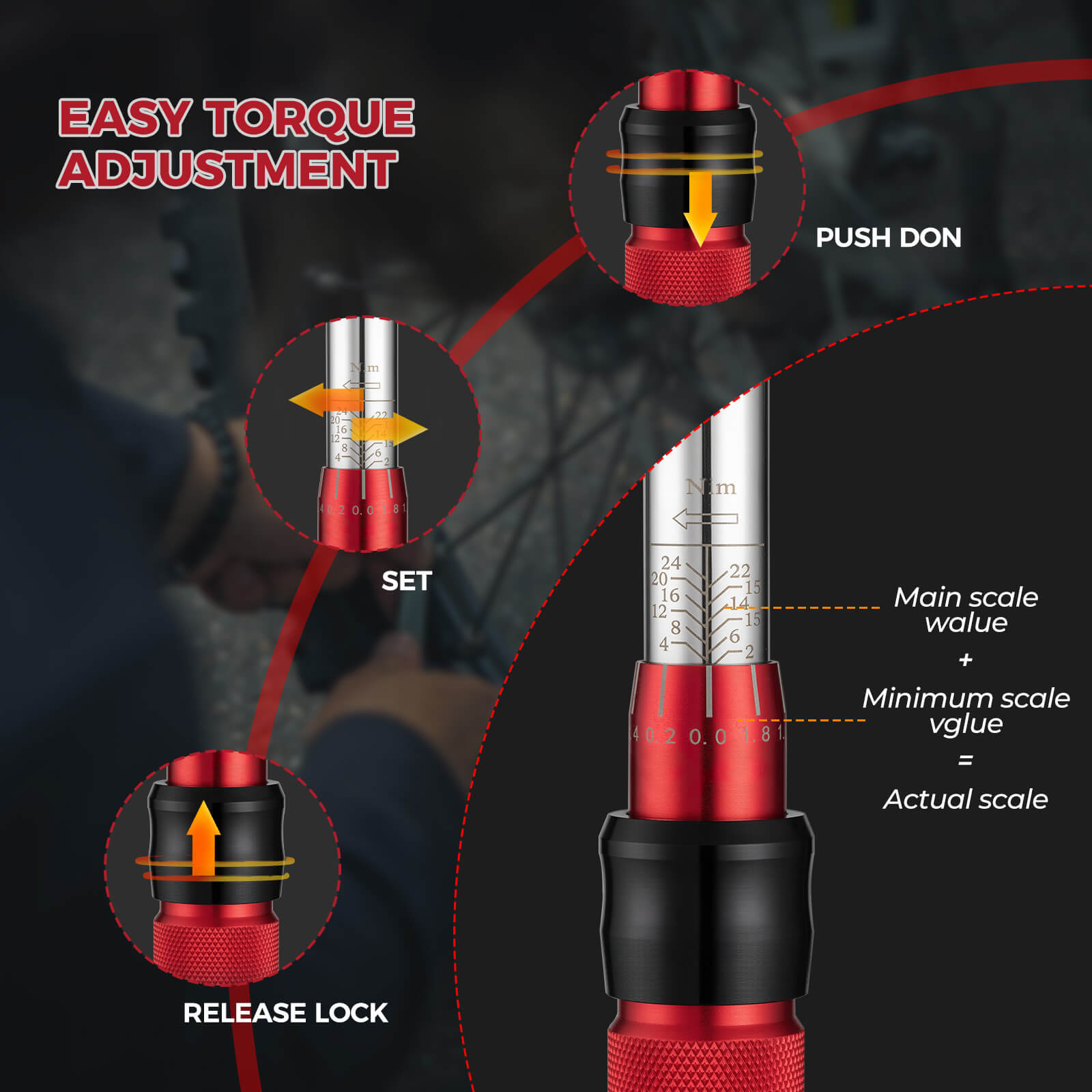 ROCKBROS Adjustable Torque Wrench Set for precise bicycle maintenance and repair, featuring 72-tooth ratchet and 2-24Nm torque adjustment