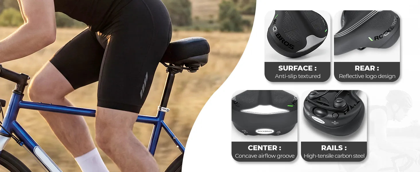 ROCKBROS Air Cushion Bike Seat for Comfortable Long-Distance Cycling