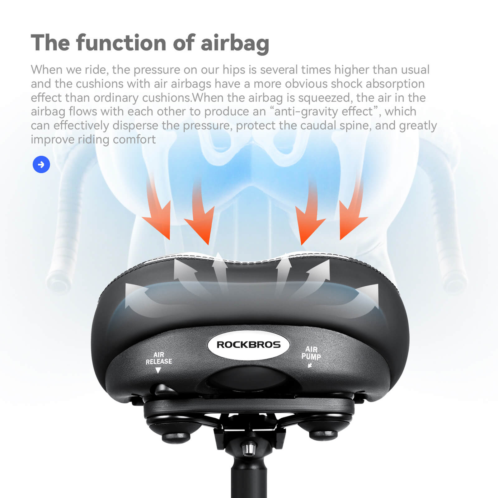 ROCKBROS air cushion bike seat with wide comfortable design for long rides