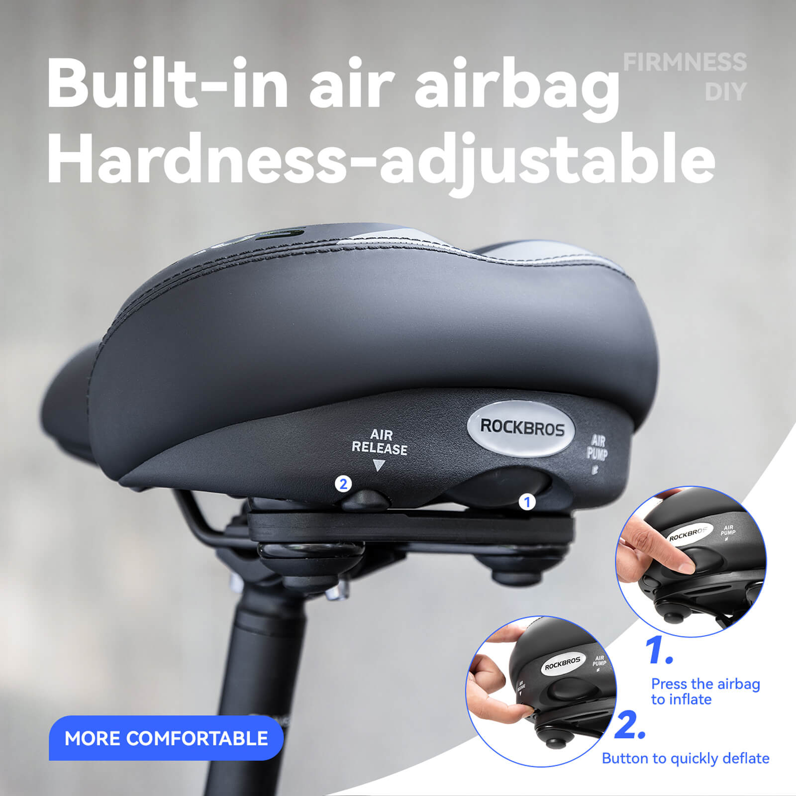 ROCKBROS air cushion bike seat with wide comfortable design for long rides