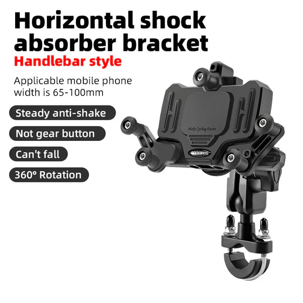 ROCKBROS Alloy and Polymer Composite Bike Phone Mount with Shock-Absorbing Structure and Handlebar Clamp