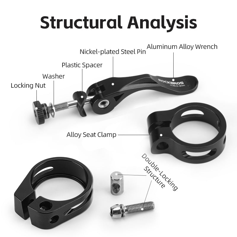 ROCKBROS Lightweight Hollow 6061 Aluminum Bike Seat Clamp with Easy-Screw Lock for Cycling