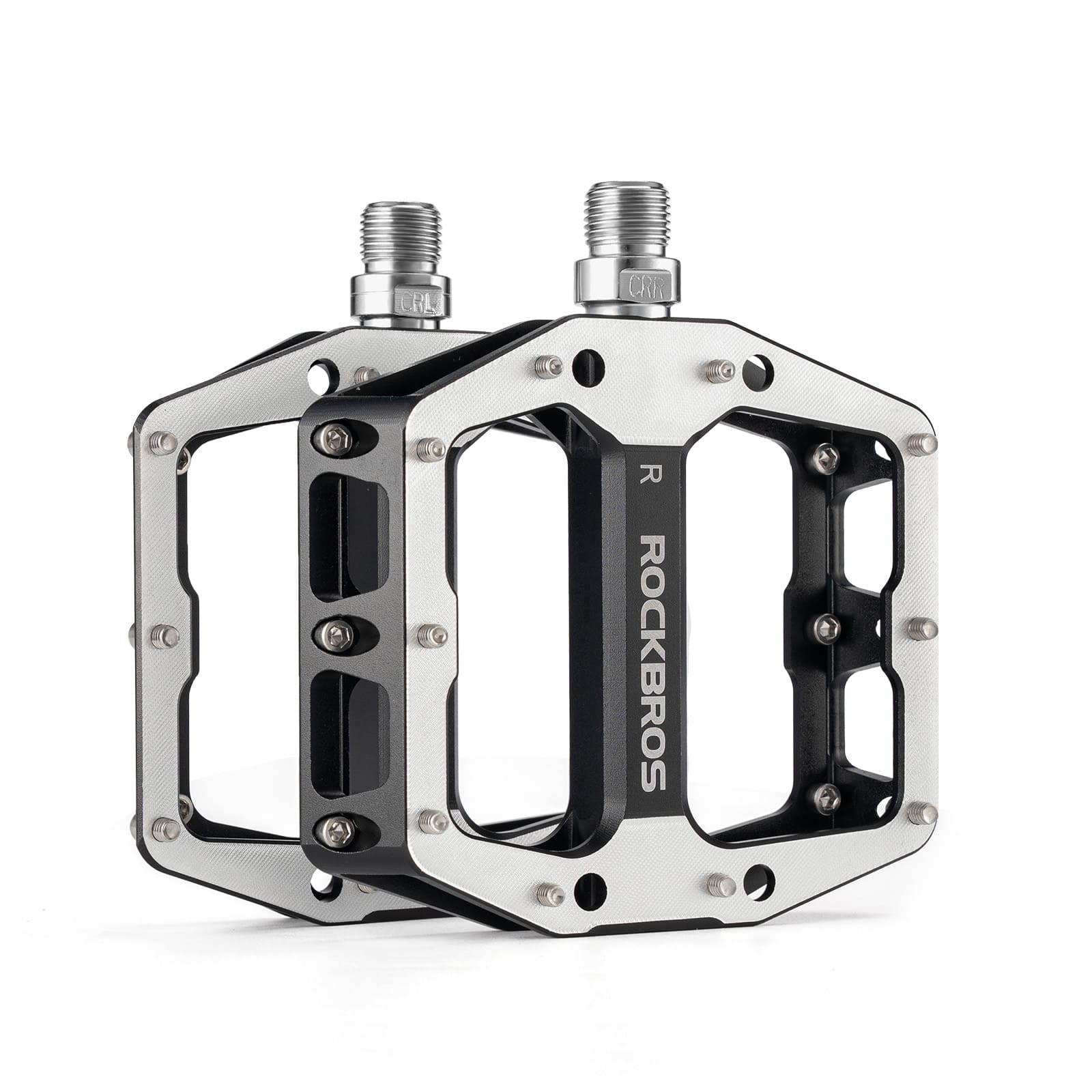 ROCKBROS aluminum alloy downhill bike pedals with wide platform and anti-slip pins for MTB riding
#Color_Black