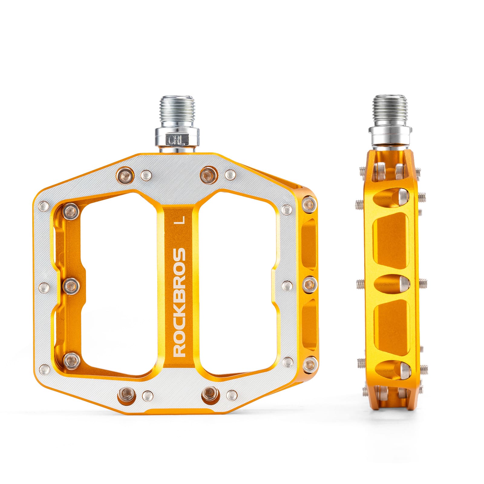 ROCKBROS aluminum alloy downhill bike pedals with wide platform and anti-slip pins for MTB riding
#Color_Gold