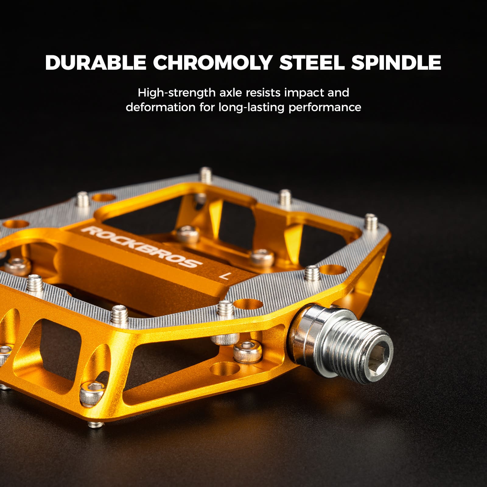 ROCKBROS aluminum alloy downhill bike pedals with wide platform and anti-slip pins for MTB riding
#Color_Gold