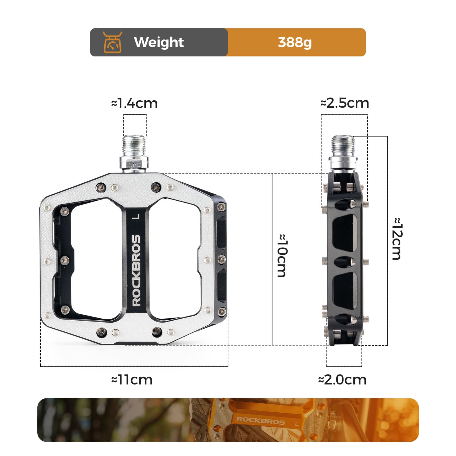 ROCKBROS aluminum alloy downhill bike pedals with wide platform and anti-slip pins for MTB riding
#Color_Black