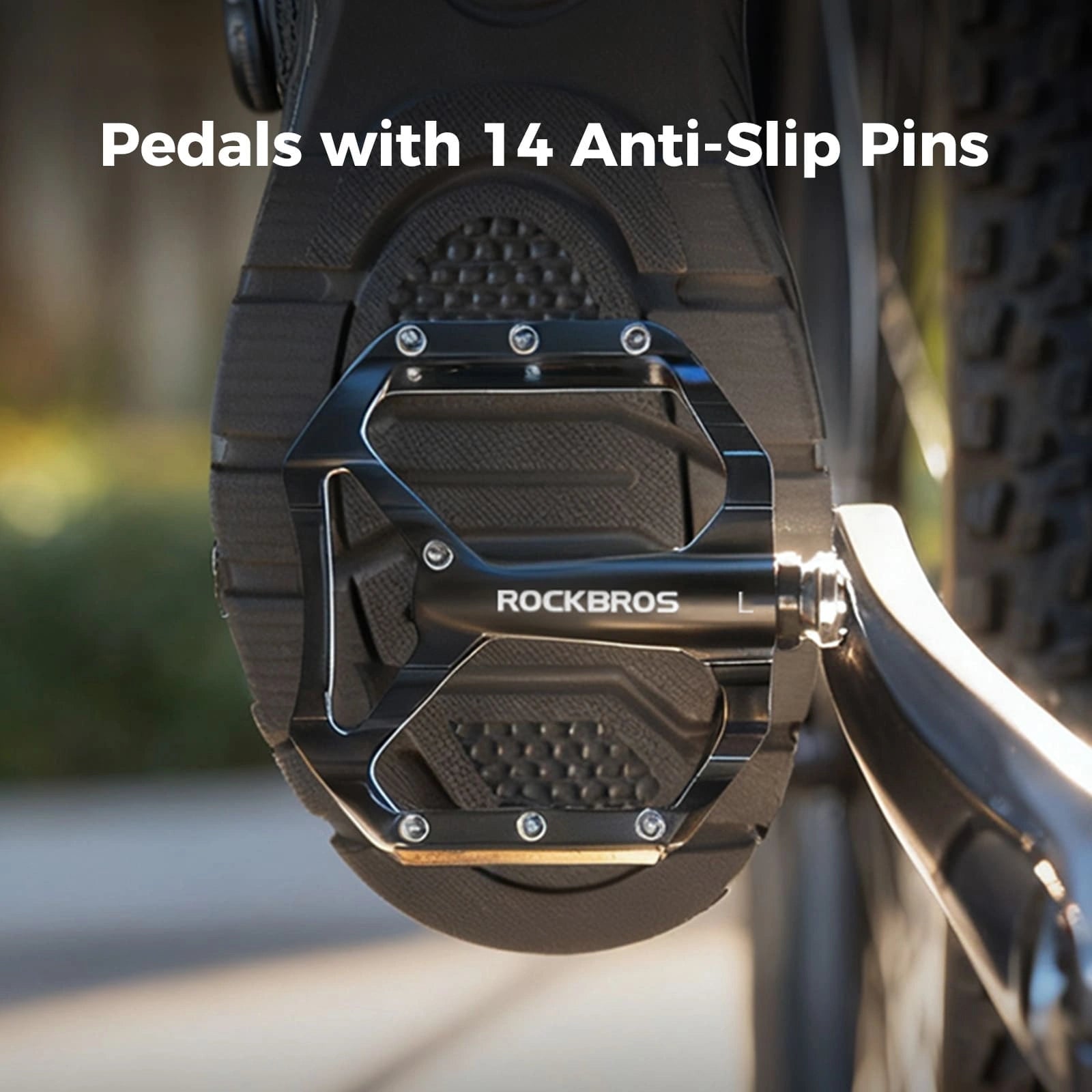 ROCKBROS Aluminum Alloy Lightweight Reflective Bike Pedals with Anti-Slip Studs and Cr-Mo Steel Axle