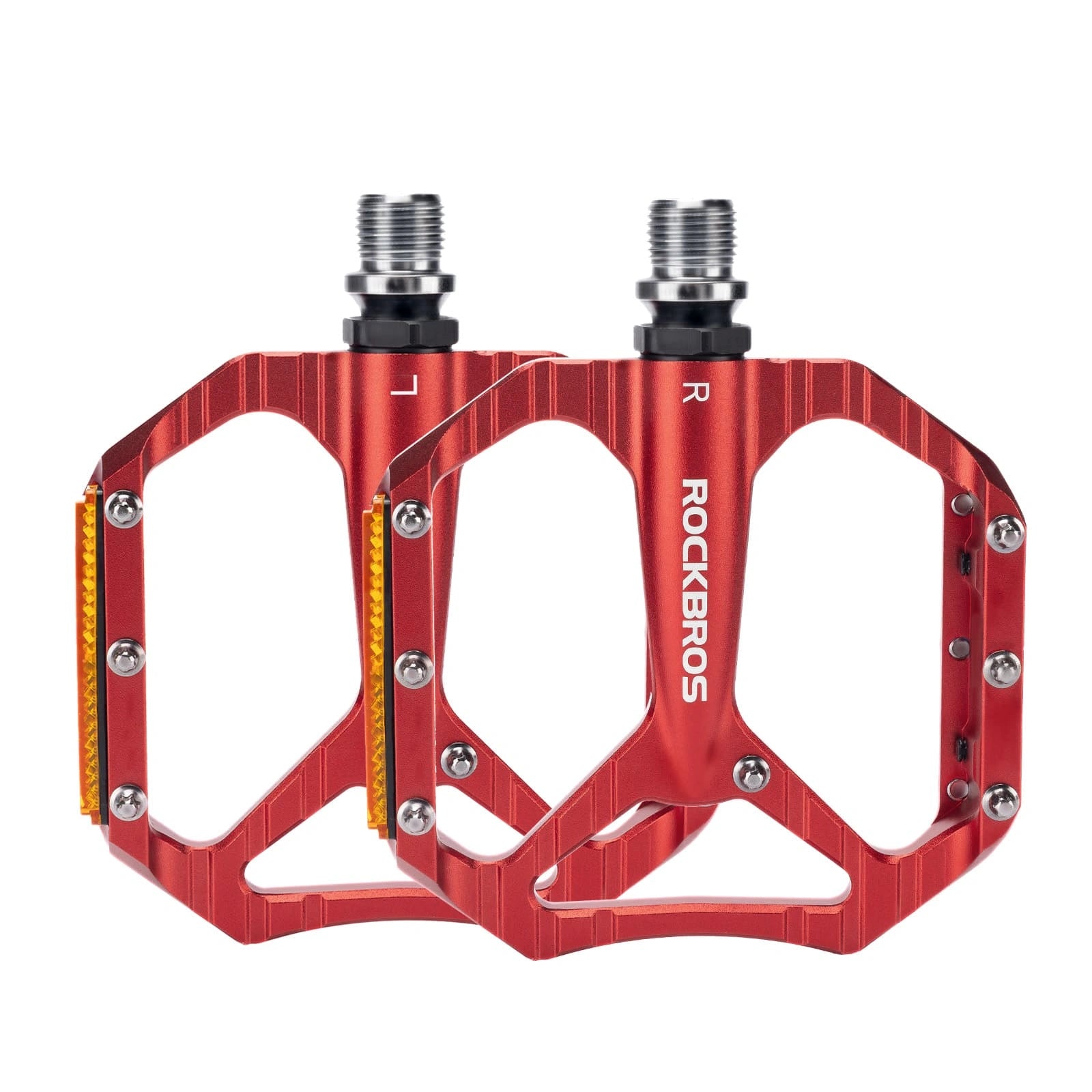 ROCKBROS Aluminum Alloy Lightweight Reflective Bike Pedals with Anti-Slip Studs and Cr-Mo Steel Axle
#Color_Red