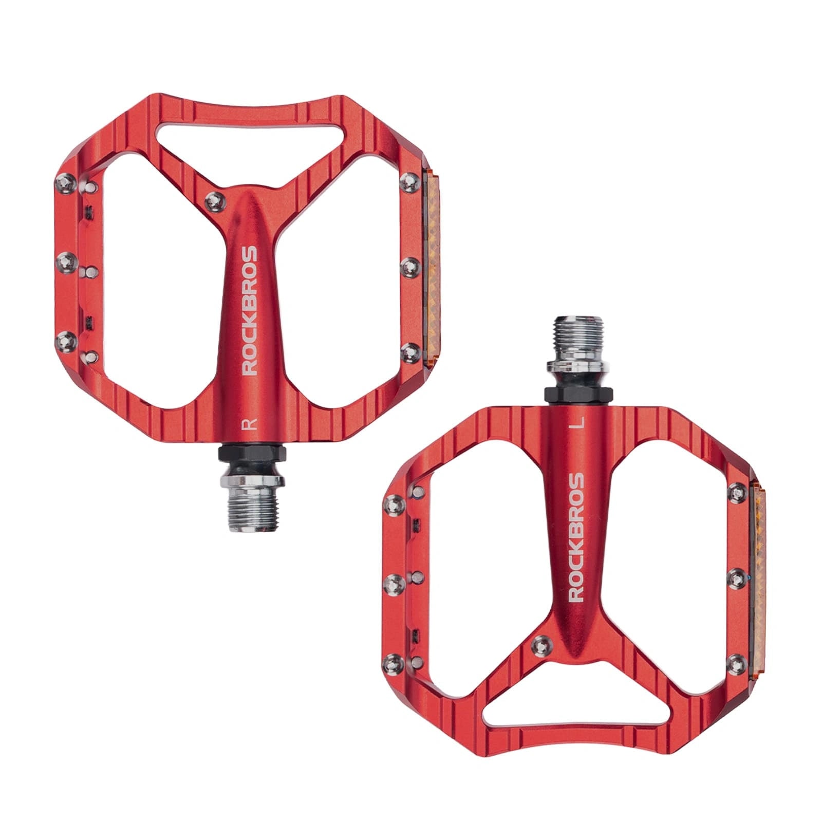 ROCKBROS Aluminum Alloy Lightweight Reflective Bike Pedals with Anti-Slip Studs and Cr-Mo Steel Axle
#Color_Red