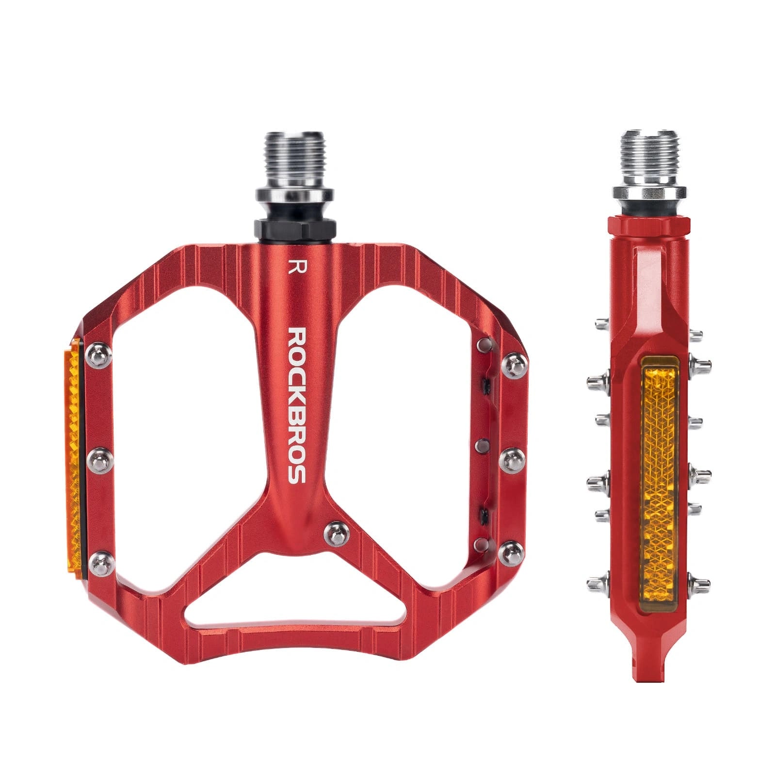 ROCKBROS Aluminum Alloy Lightweight Reflective Bike Pedals with Anti-Slip Studs and Cr-Mo Steel Axle
#Color_Red