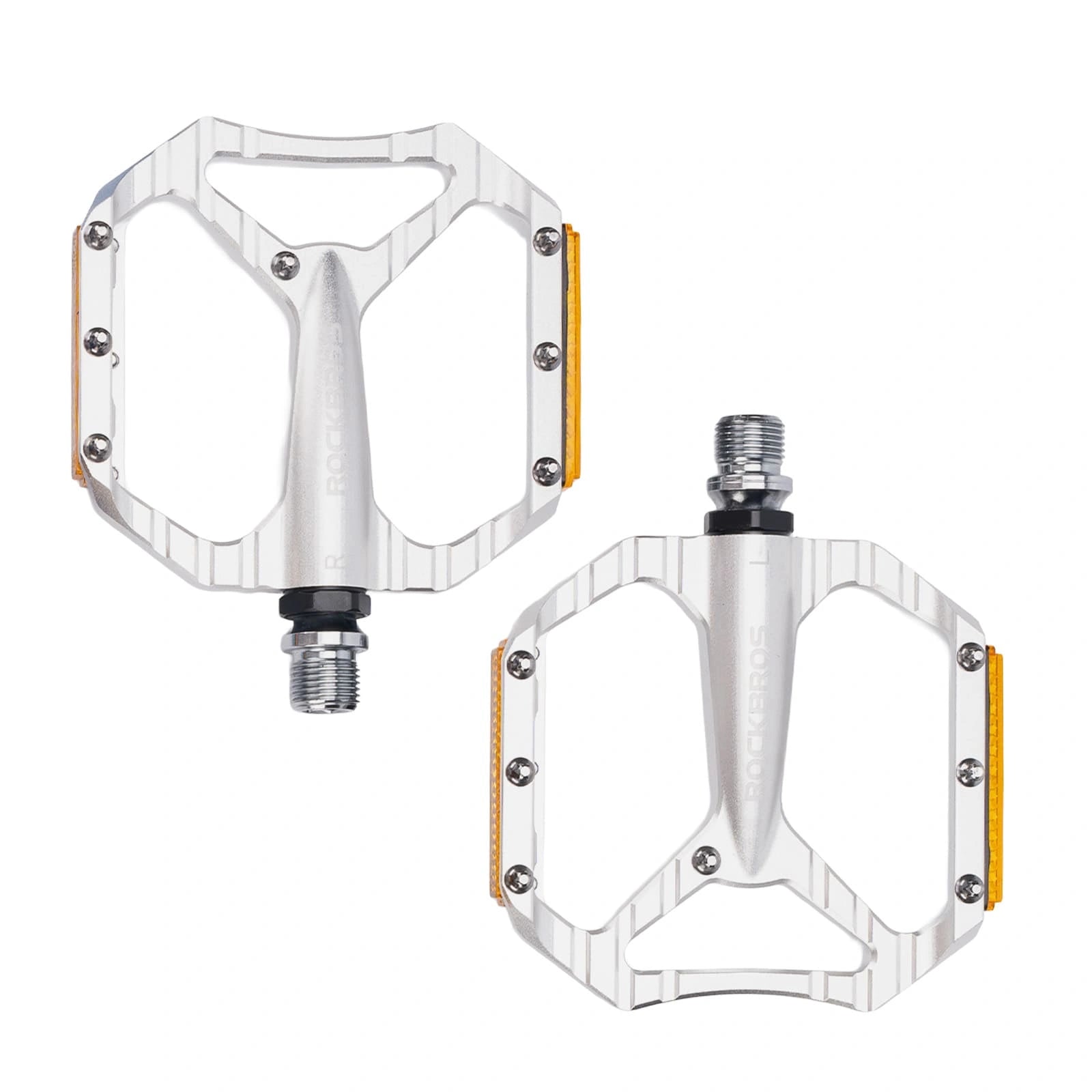 ROCKBROS Aluminum Alloy Lightweight Reflective Bike Pedals with Anti-Slip Studs and Cr-Mo Steel Axle
#Color_Silver