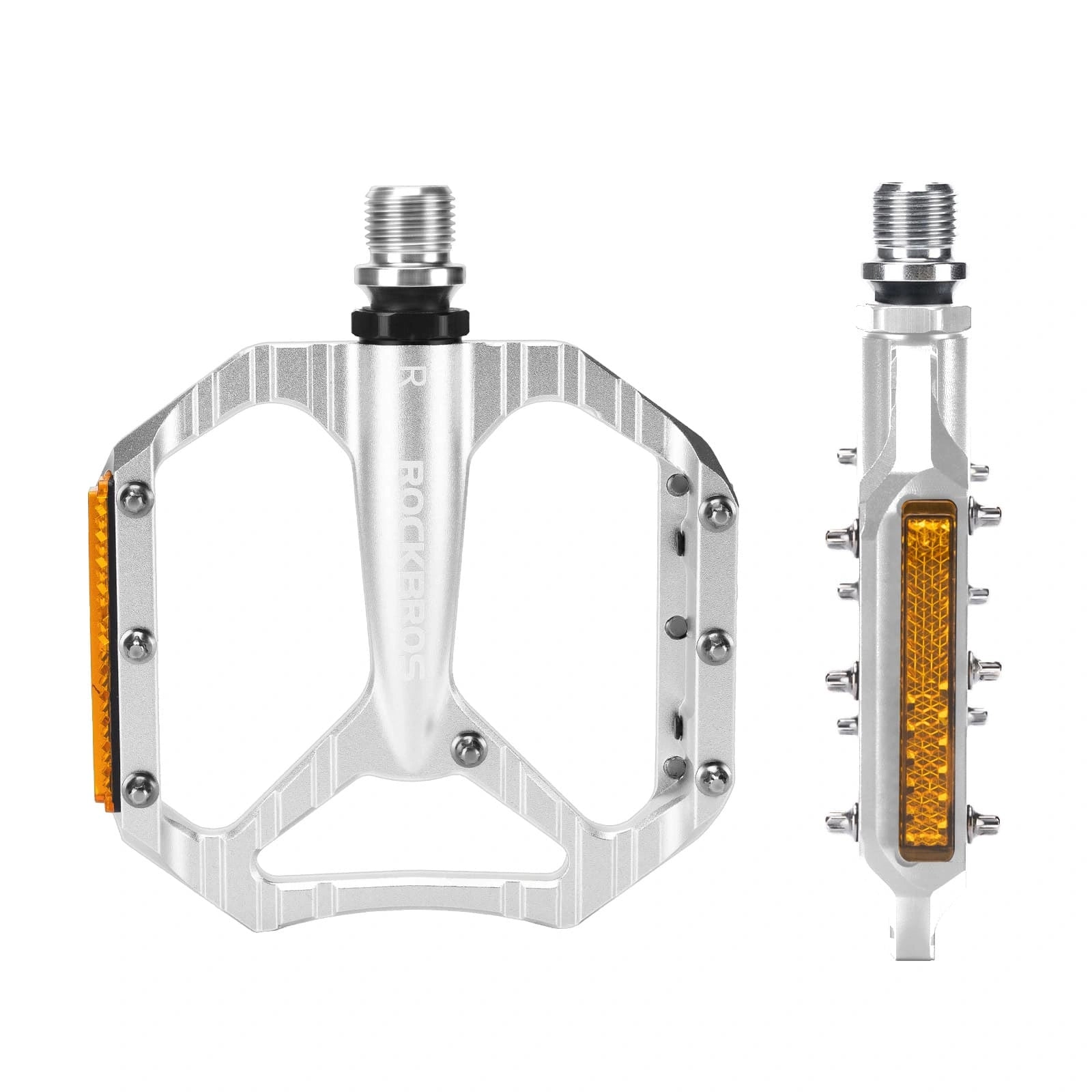 ROCKBROS Aluminum Alloy Lightweight Reflective Bike Pedals with Anti-Slip Studs and Cr-Mo Steel Axle
#Color_Silver