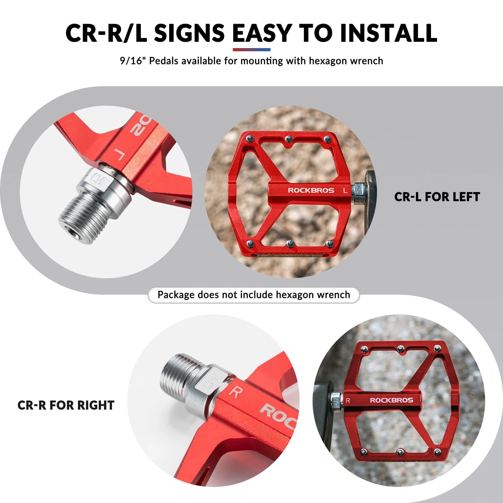 ROCKBROS Aluminum Alloy Reflective Bike Pedals with Anti-Slip Studs, Sealed Bearings, and Lightweight Hollow Design
#Color_Red