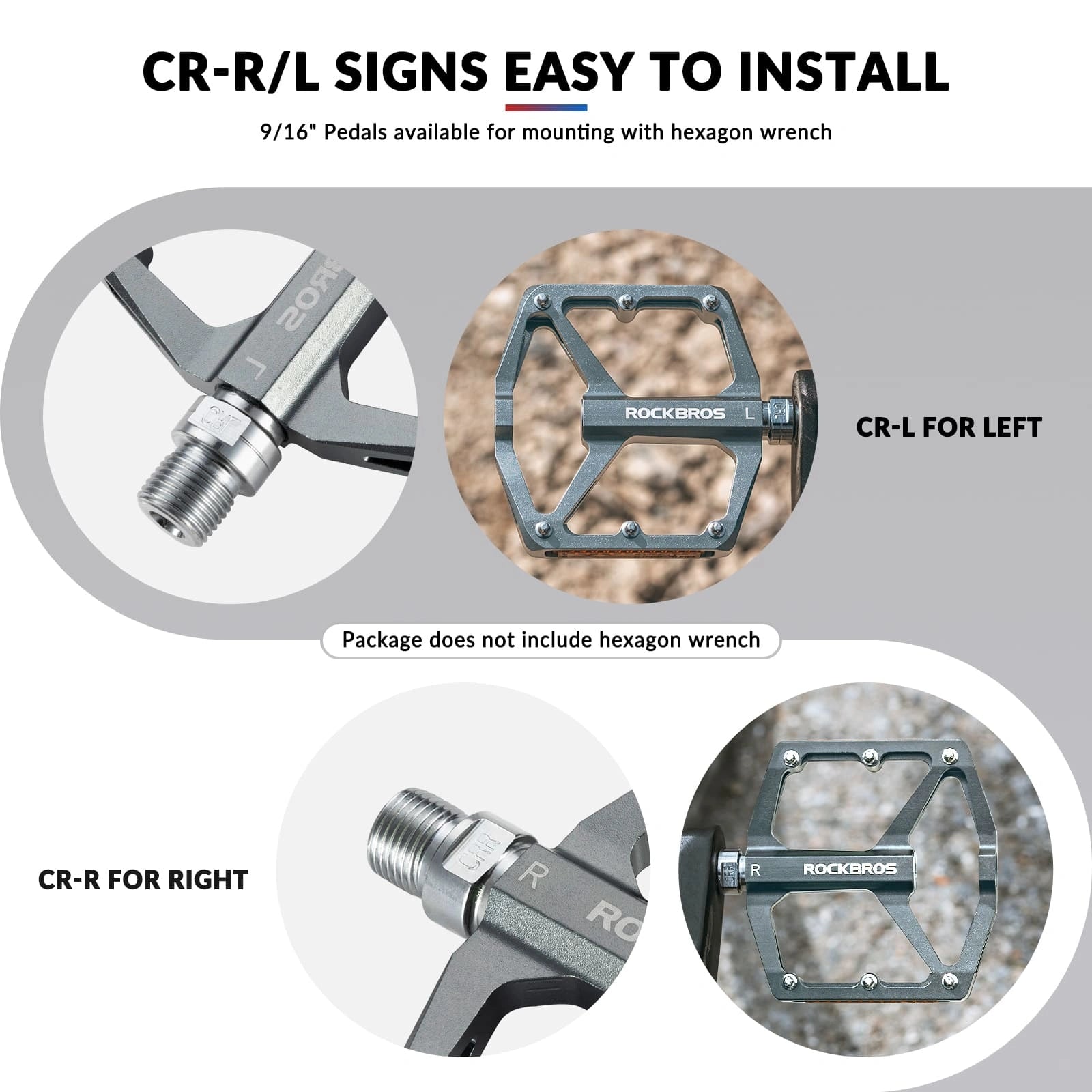 ROCKBROS Aluminum Alloy Reflective Bike Pedals with Anti-Slip Studs, Sealed Bearings, and Lightweight Hollow Design
#Color_Titanium