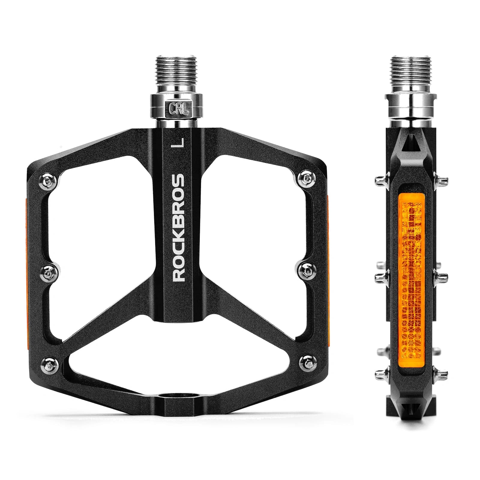 ROCKBROS Aluminum Alloy Reflective Bike Pedals with Anti-Slip Studs, Sealed Bearings, and Lightweight Hollow Design
#Color_Black