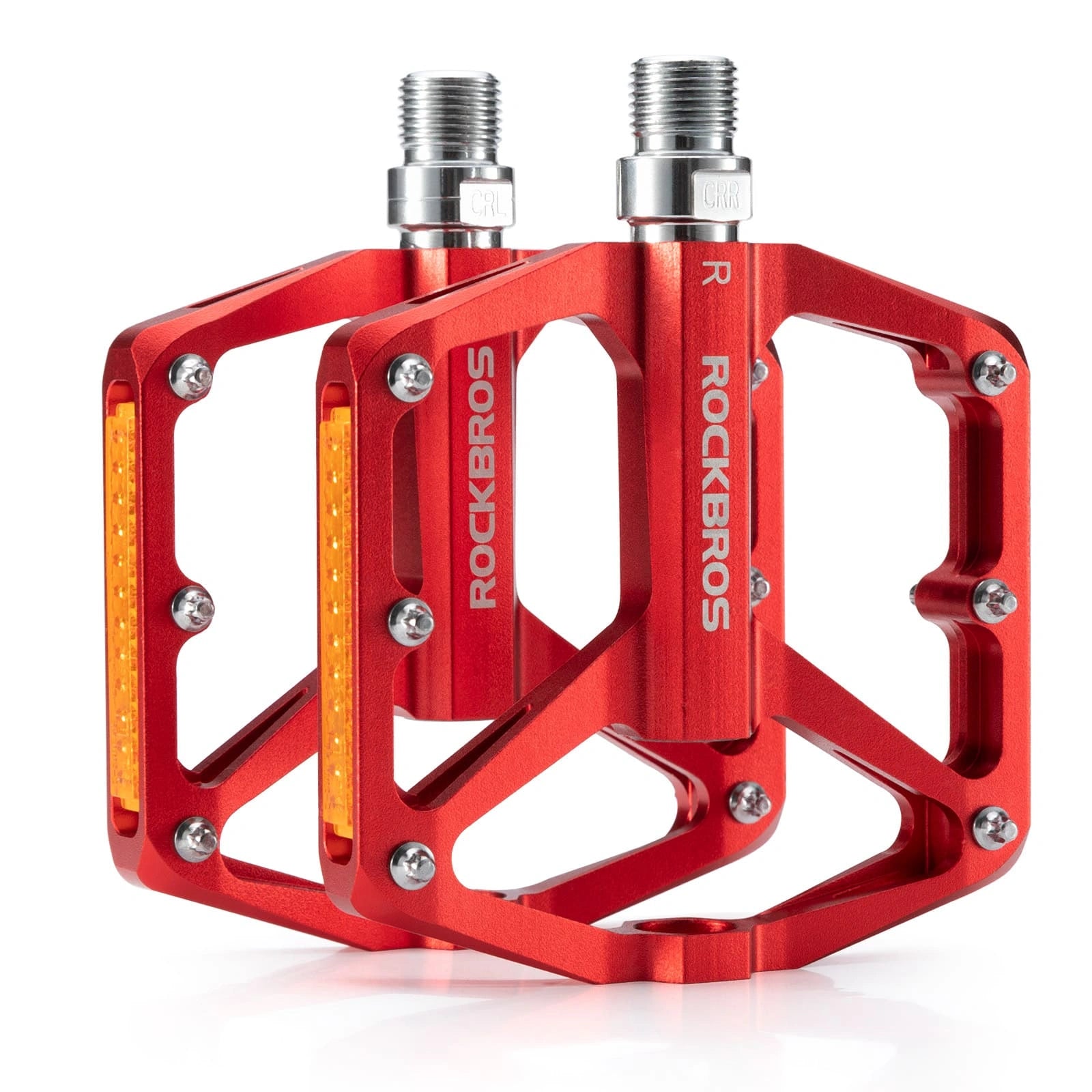 ROCKBROS Aluminum Alloy Reflective Bike Pedals with Anti-Slip Studs, Sealed Bearings, and Lightweight Hollow Design
#Color_Red