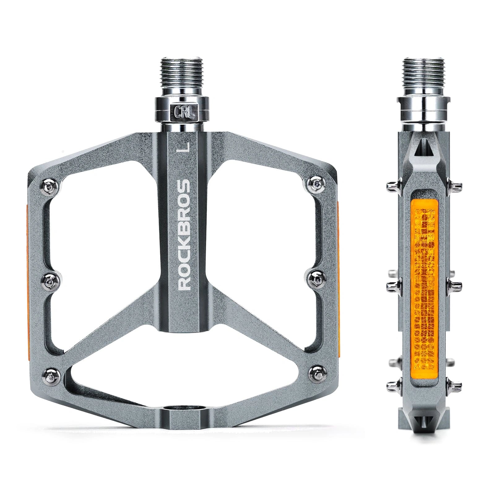 ROCKBROS Aluminum Alloy Reflective Bike Pedals with Anti-Slip Studs, Sealed Bearings, and Lightweight Hollow Design
#Color_Titanium