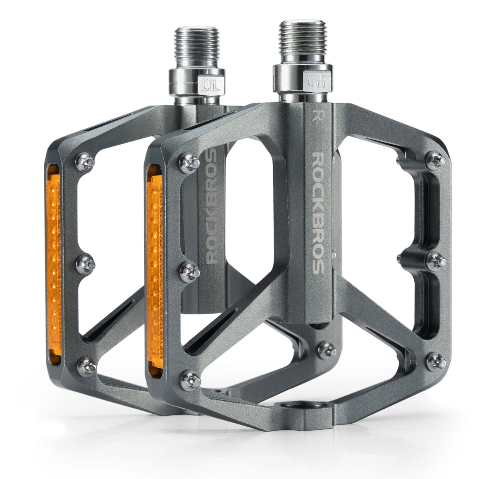 ROCKBROS Aluminum Alloy Reflective Bike Pedals with Anti-Slip Studs, Sealed Bearings, and Lightweight Hollow Design
#Color_Titanium