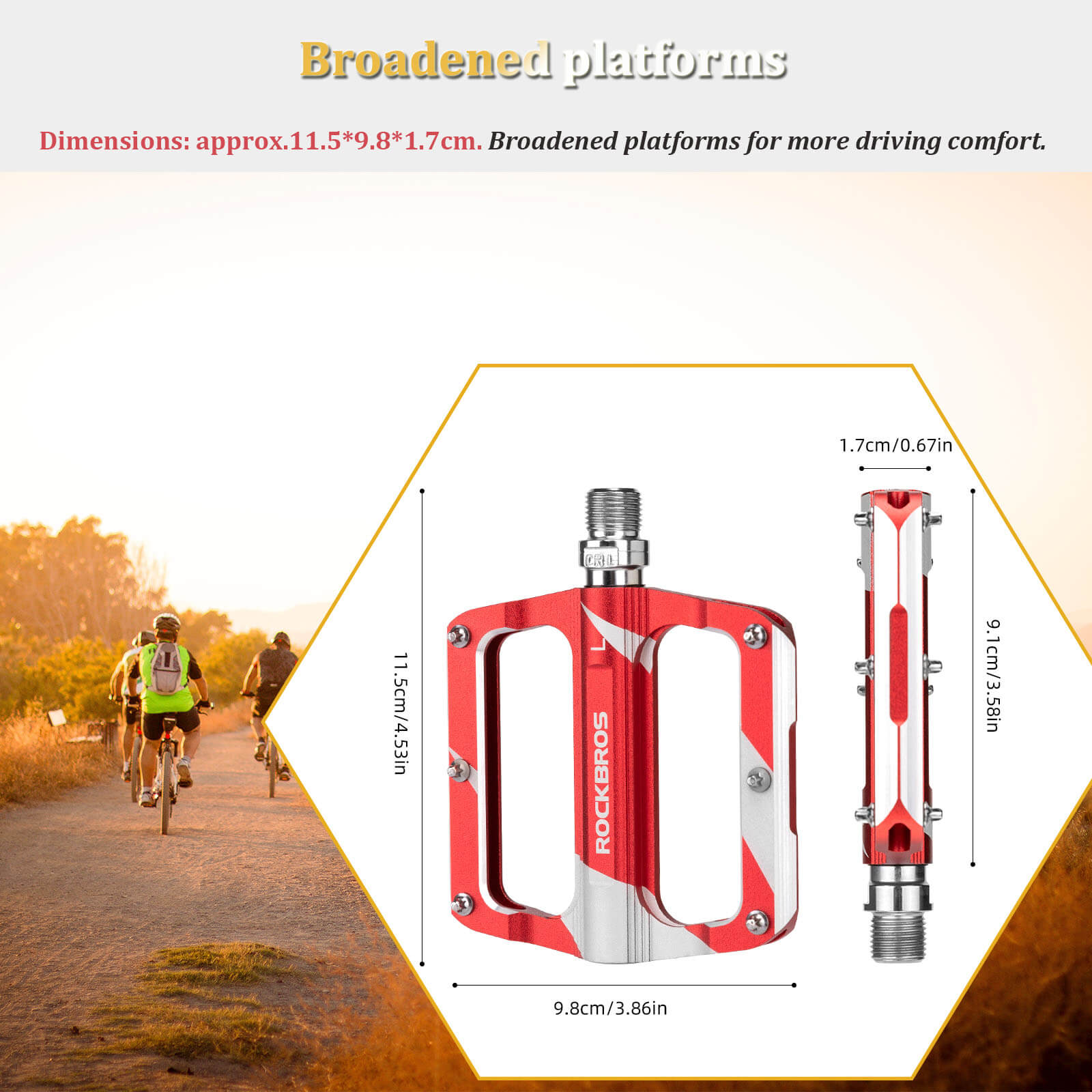 ROCKBROS aluminum alloy bike pedals with sealed bearings for smooth and durable pedaling
#Color_Red