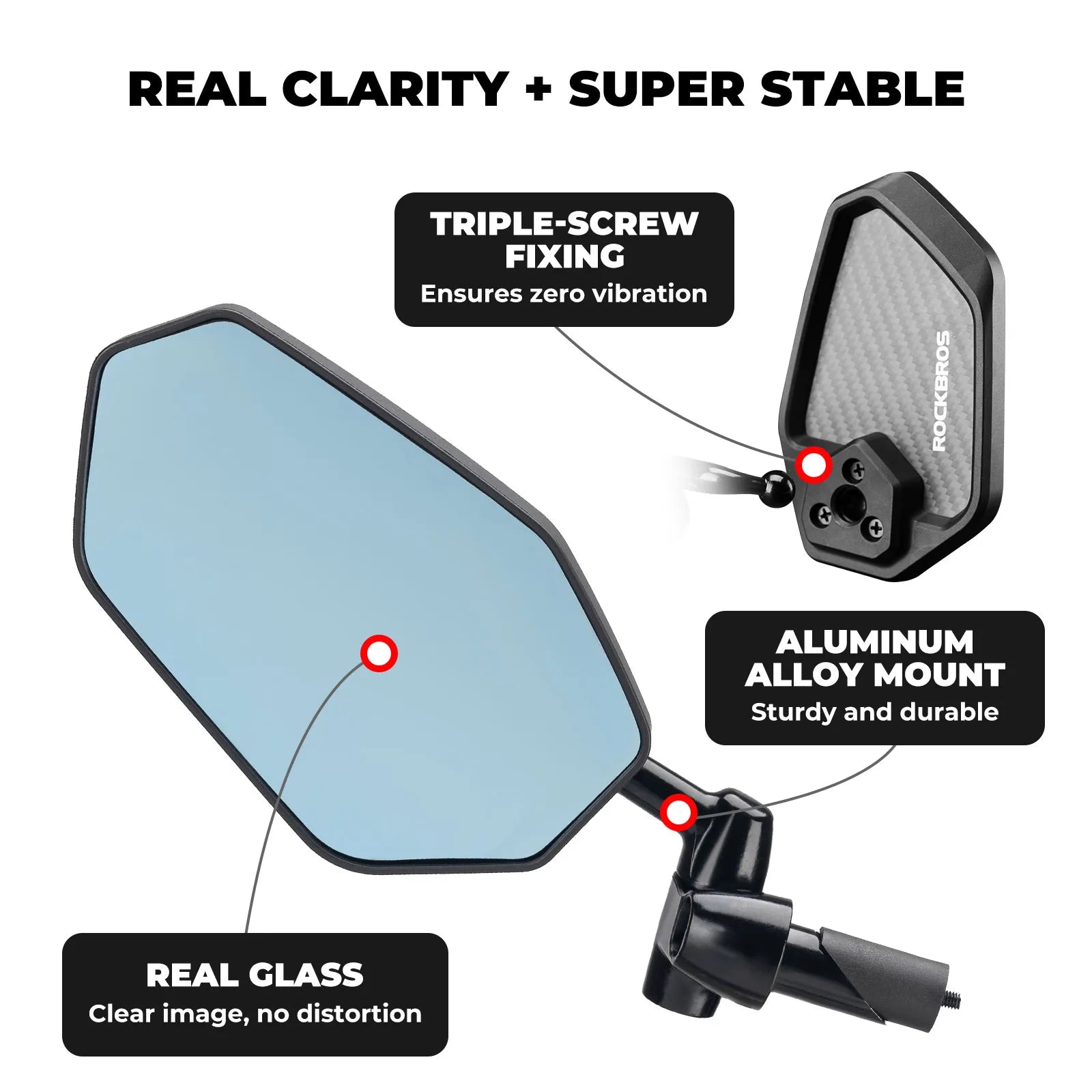 ROCKBROS anti-glare bar end bike mirror with blue convex lens for safer cycling and reduced blind spots
