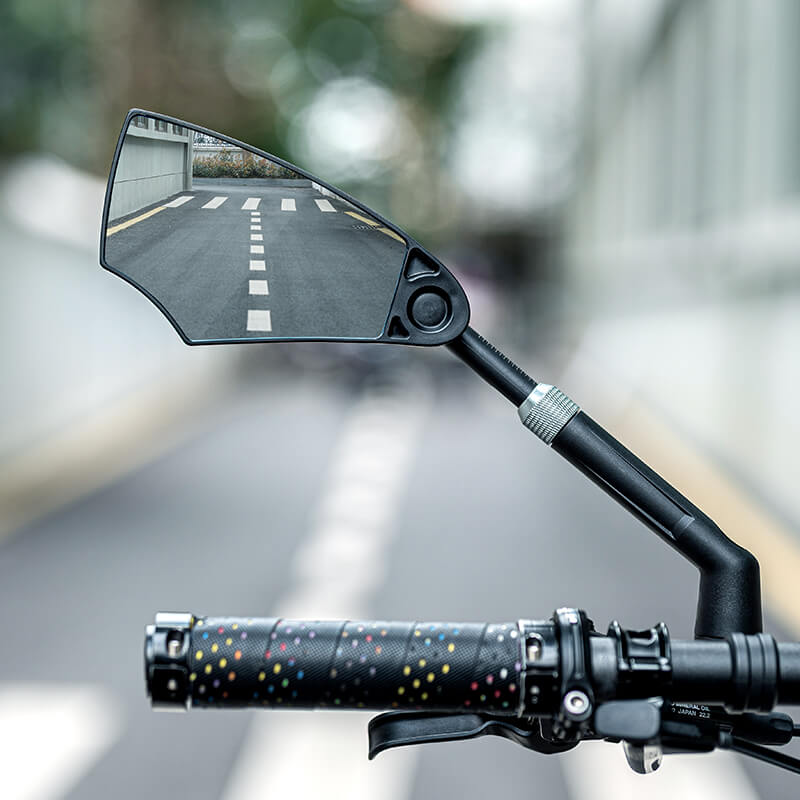 ROCKBROS anti-glare bike handlebar mirror showing full view of mirror on bicycle