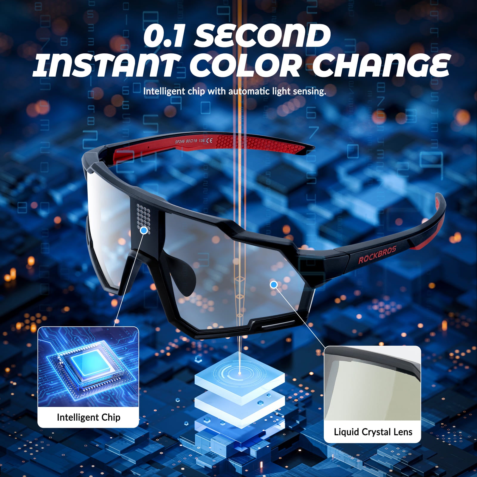 ROCKBROS anti-glare smart LCD adaptive cycling glasses for road cycling and outdoor riding