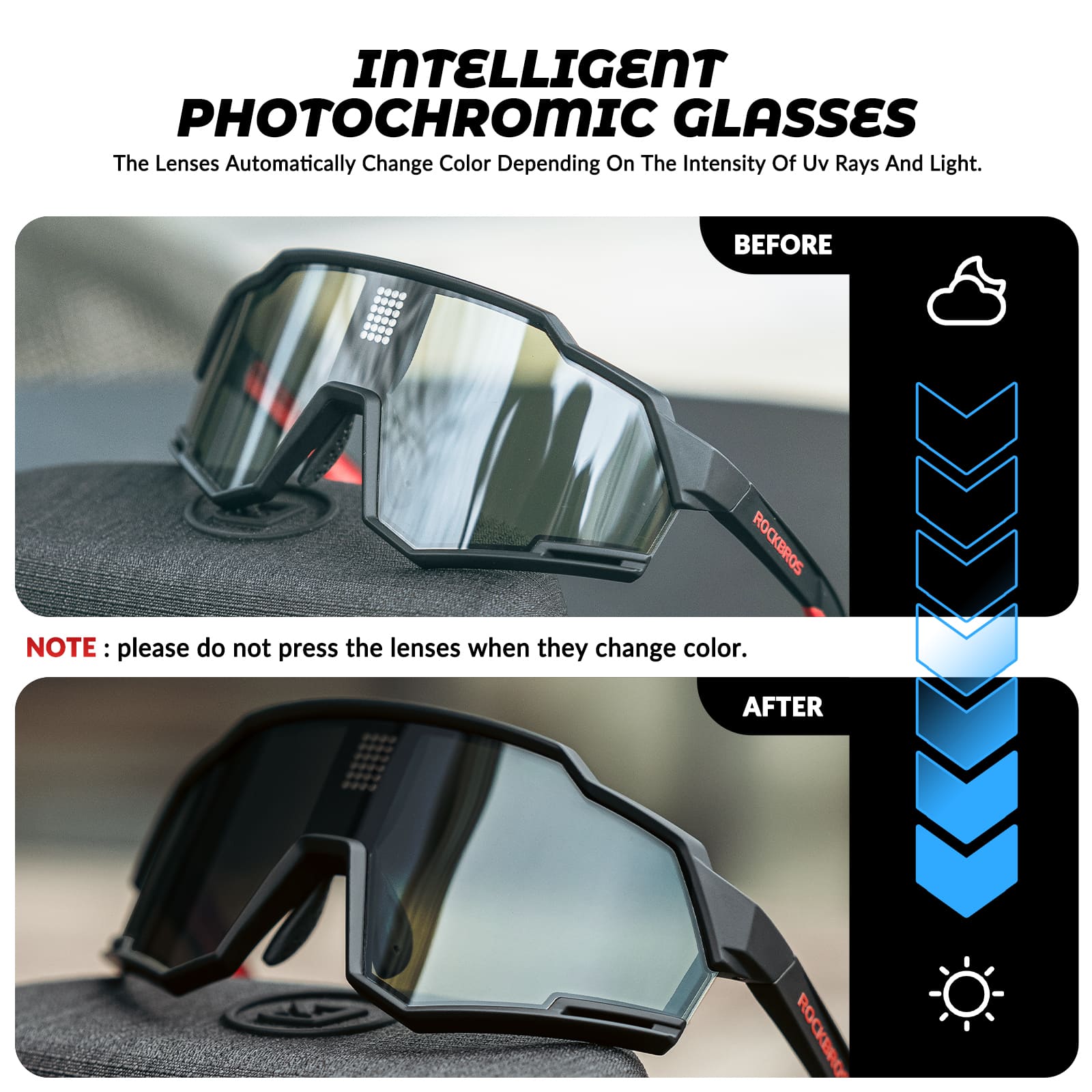 ROCKBROS anti-glare smart LCD adaptive cycling glasses for road cycling and outdoor riding