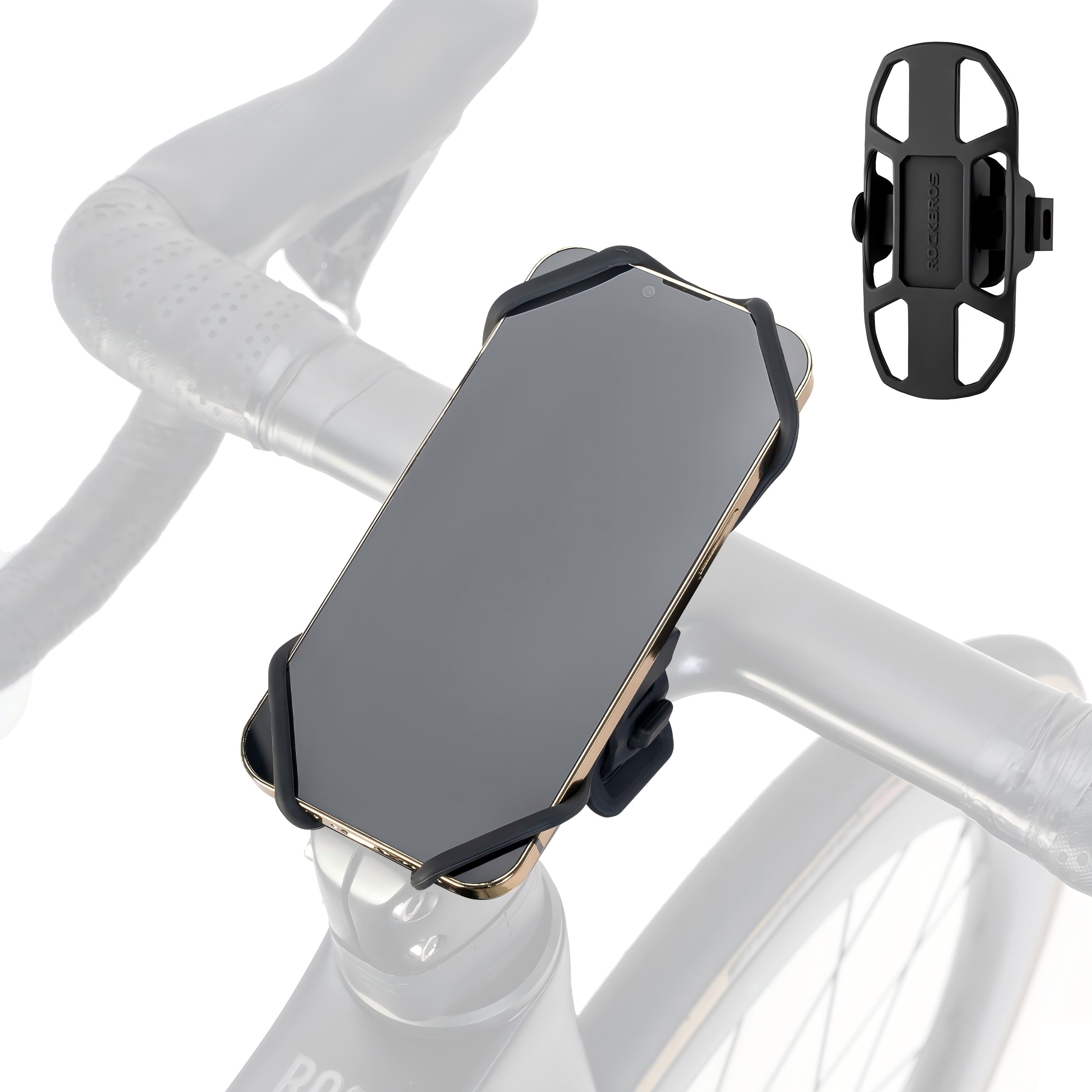 ROCKBROS anti-slip silicone bike phone mount for 4–7 inch smartphones on road and mountain bikes