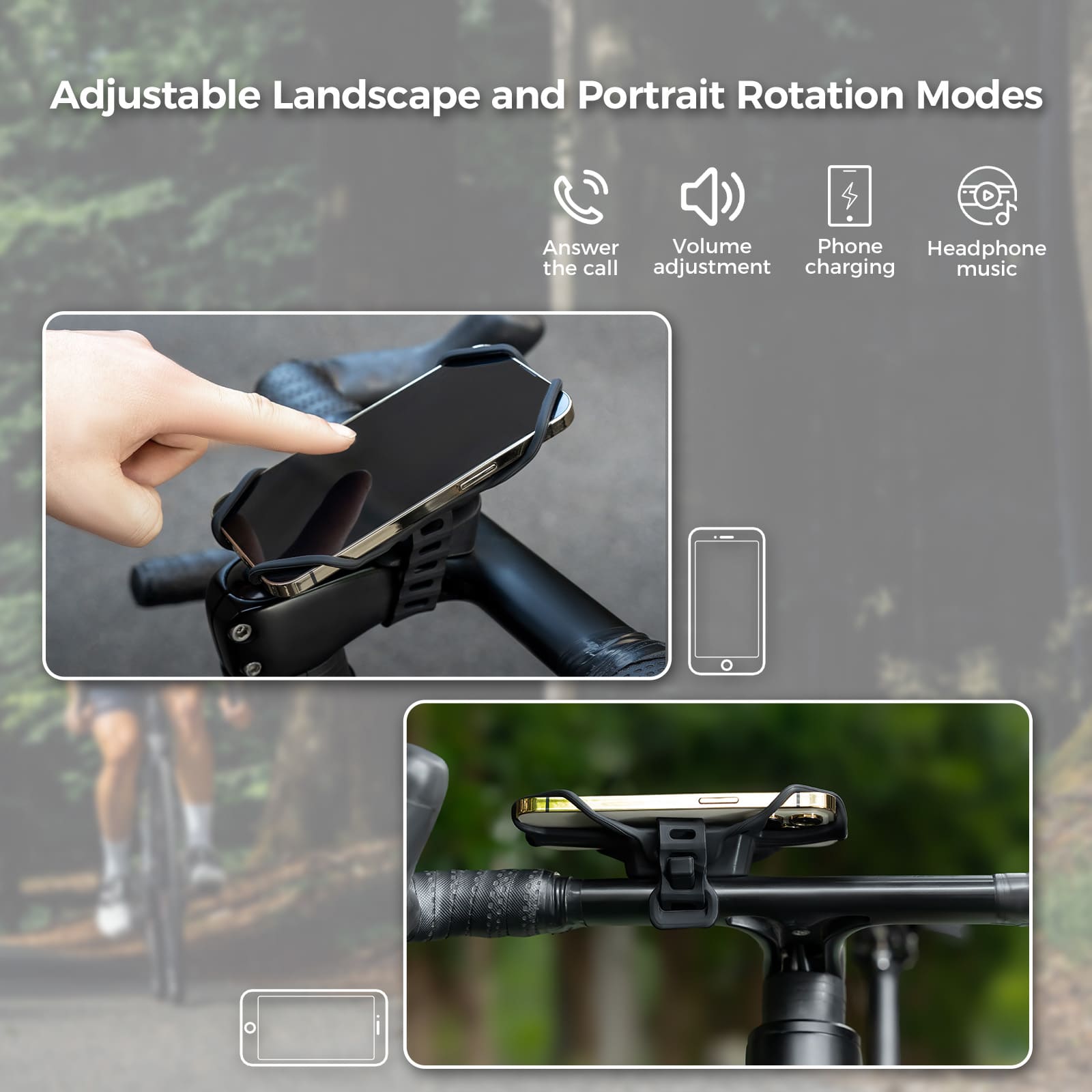 ROCKBROS anti-slip silicone bike phone mount for 4–7 inch smartphones on road and mountain bikes