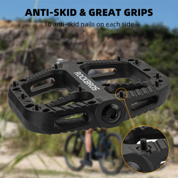 ROCKBROS Anti-Slip Wide Nylon Comfort Bike Pedals with Cr-Mo Steel Spindle, Sealed DU Bearings, and 9/16 Inch Fit
#Color_Black