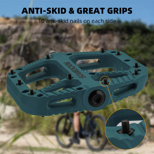 ROCKBROS Anti-Slip Wide Nylon Comfort Bike Pedals with Cr-Mo Steel Spindle, Sealed DU Bearings, and 9/16 Inch Fit
#Color_Blue