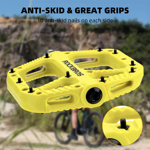 ROCKBROS Anti-Slip Wide Nylon Comfort Bike Pedals with Cr-Mo Steel Spindle, Sealed DU Bearings, and 9/16 Inch Fit
#Color_Green