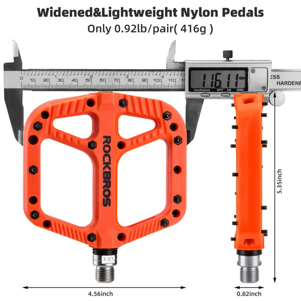 ROCKBROS Anti-Slip Wide Nylon Comfort Bike Pedals with Cr-Mo Steel Spindle, Sealed DU Bearings, and 9/16 Inch Fit
#Color_Orange