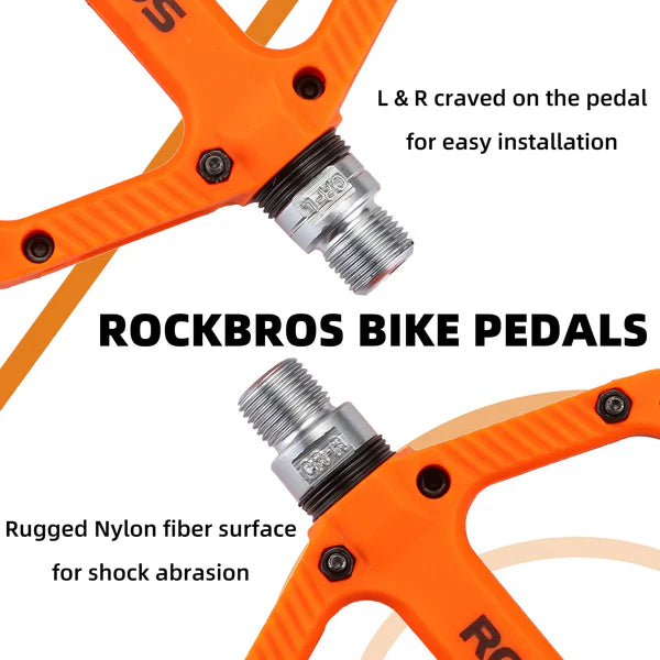 ROCKBROS Anti-Slip Wide Nylon Comfort Bike Pedals with Cr-Mo Steel Spindle, Sealed DU Bearings, and 9/16 Inch Fit
#Color_Orange