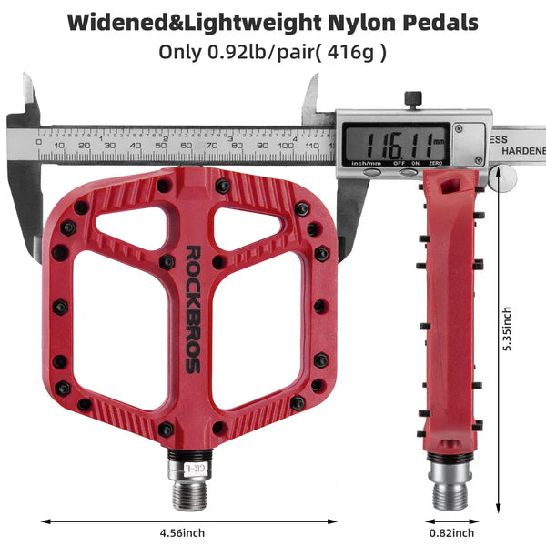 ROCKBROS Anti-Slip Wide Nylon Comfort Bike Pedals with Cr-Mo Steel Spindle, Sealed DU Bearings, and 9/16 Inch Fit
#Color_Red