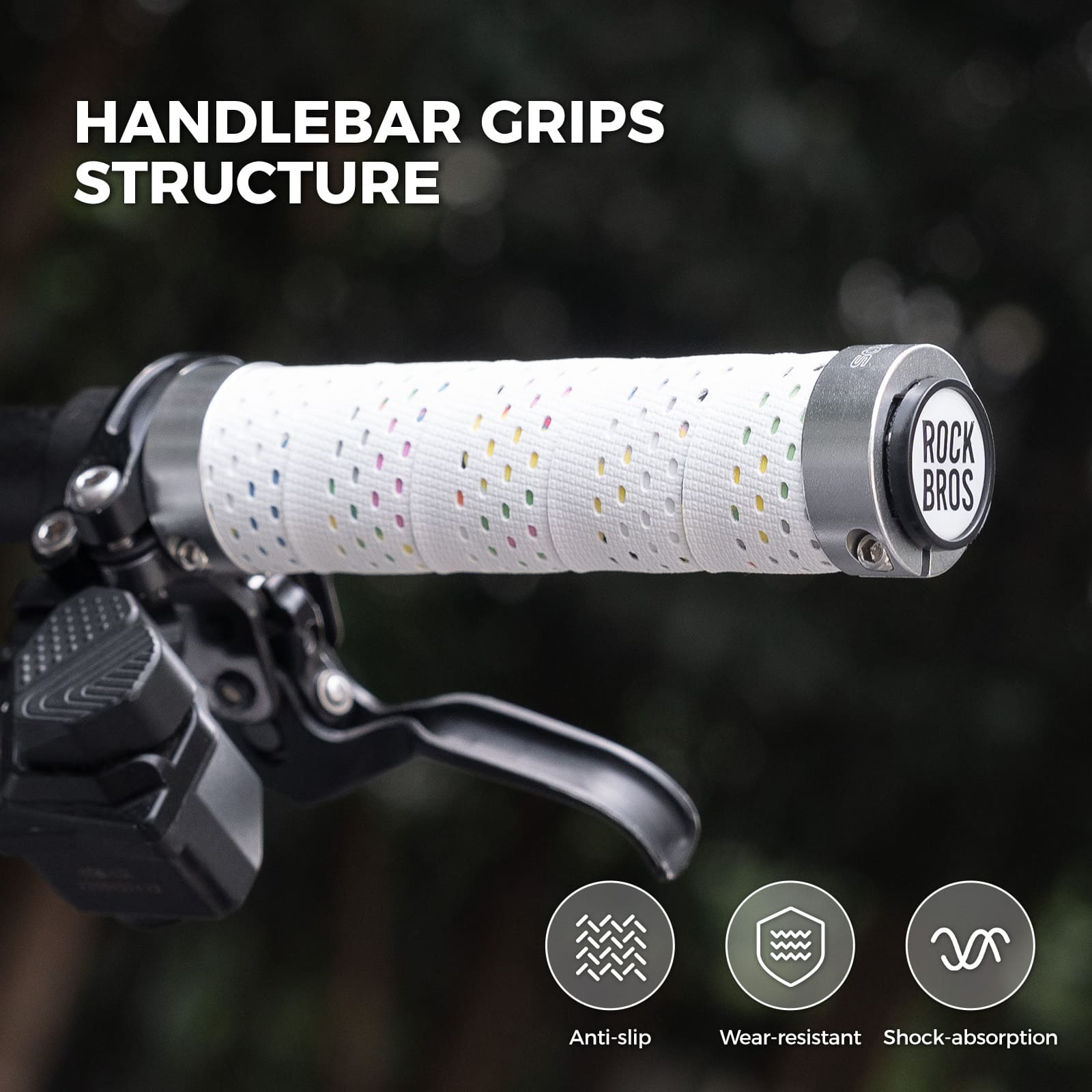ROCKBROS anti-slip wrap bike handlebar tape with double lock rings for mountain bikes
#Color_White