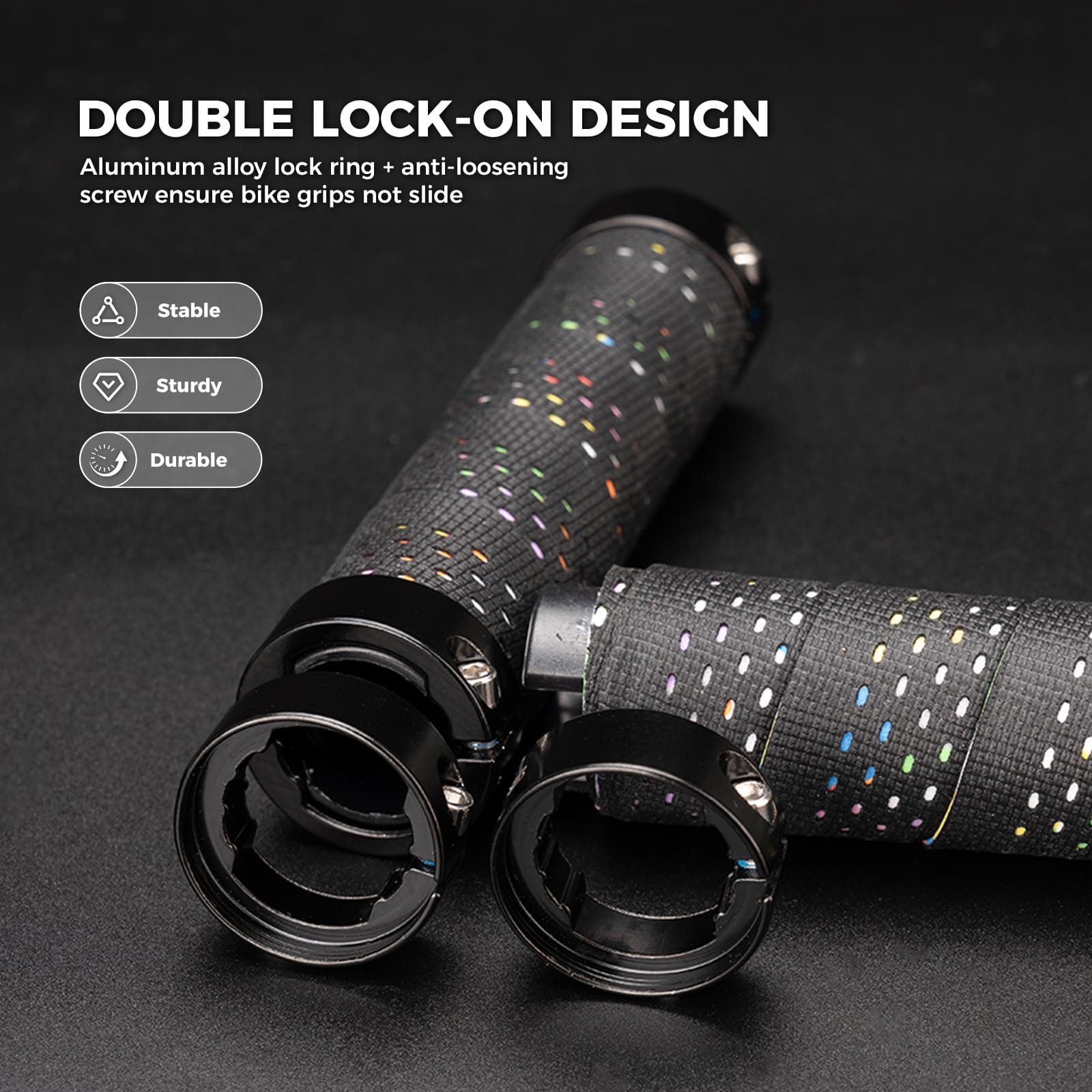 ROCKBROS anti-slip wrap bike handlebar tape with double lock rings for mountain bikes
#Color_Black