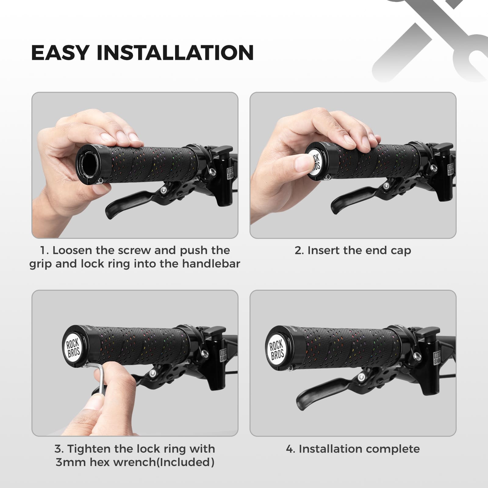 ROCKBROS anti-slip wrap bike handlebar tape with double lock rings for mountain bikes