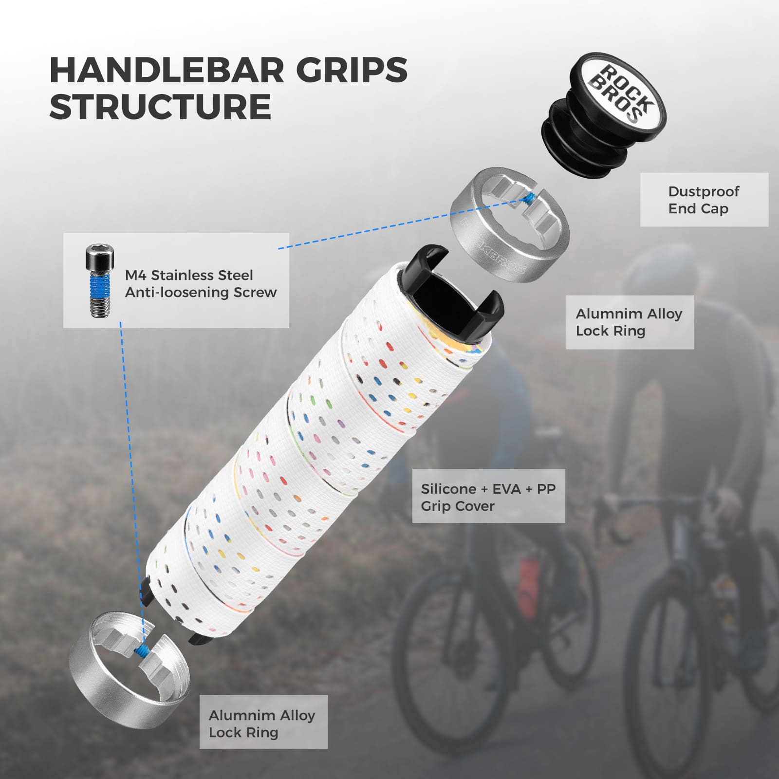 ROCKBROS anti-slip wrap bike handlebar tape with double lock rings for mountain bikes
#Color_White